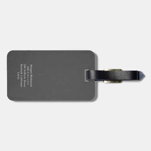 Donkergrijs stijlvol monogram bagagelabel (Achterkant horizontaal)