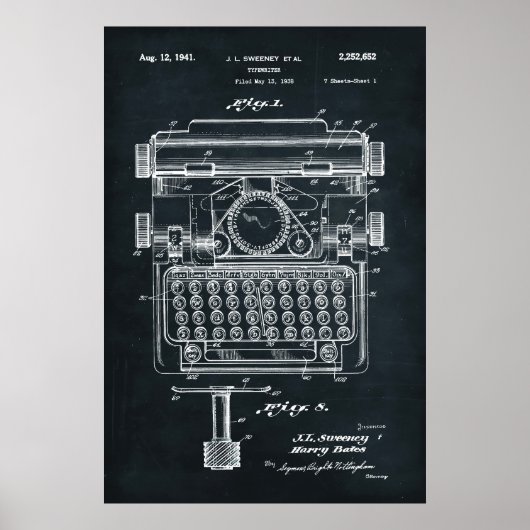 Donkergrijs | Typemachinepatent Poster (Voorkant)