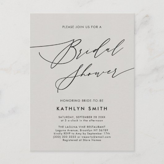 Donkergrijs Vrijgezellenfeest minimalistisch legan Uitnodiging Briefkaart (Voorkant)