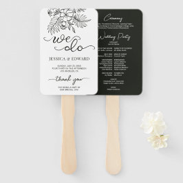 Donkergrijs Wit Bloemen Elegant Trouwprogramma Handwaaier