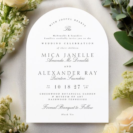 Donkergrijs Wit Elegante Kalligrafie Formele boog Kaart