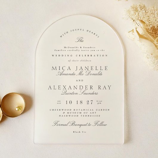 Donkergrijs Wit Elegante Kalligrafie Formele Bruil Acryl Uitnodigingen