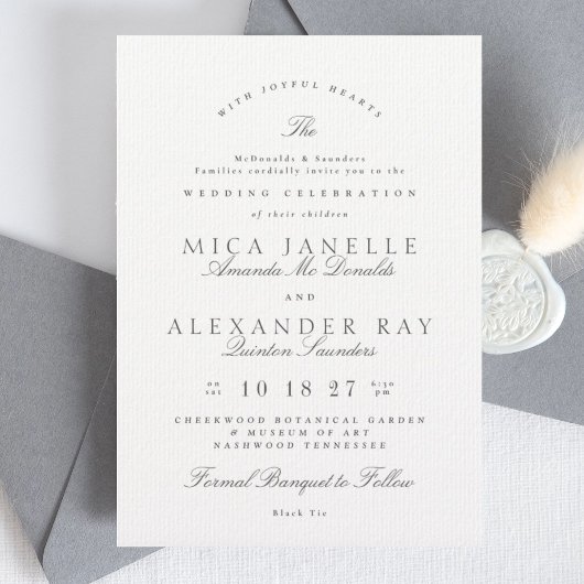 Donkergrijs Wit Elegante Kalligrafie Formele Bruil Kaart