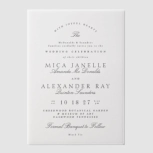 Donkergrijs Wit Elegante Kalligrafie Formele Bruil Vellum Uitnodigingen