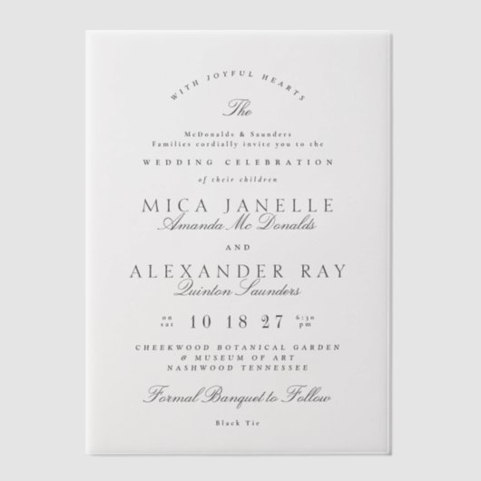 Donkergrijs Wit Elegante Kalligrafie Formele Bruil Vellum Uitnodigingen (Voorkant)