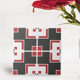 Donkergrijs Wit en Rood Modern Geometrisch Mozaïek Tegeltje