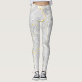 Donkergrijs wit goud folie marmeren patroon leggings (Voorkant)