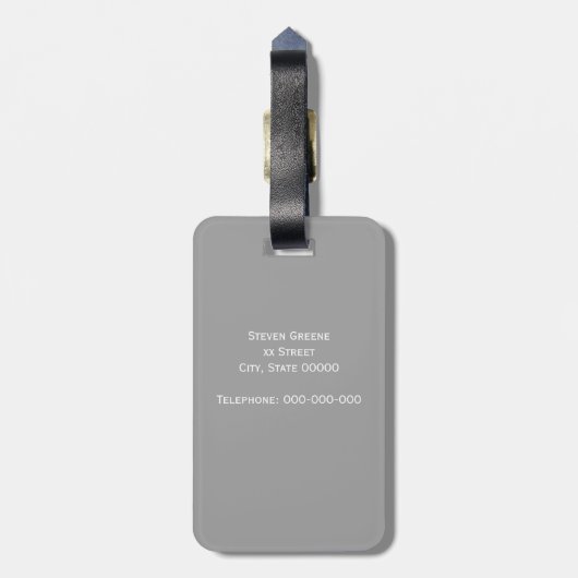 Donkergrijs wit Grieks sleutel Rnd Lijst Initiaal  Bagagelabel (Achterkant verticaal)