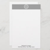 Donkergrijs wit Grieks sleutel Rnd Lijst Initiaal  Briefpapier (Voorkant / Achterkant)