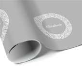 Donkergrijs wit Grieks sleutel Rnd Lijst Initiaal Cadeaupapier (Rol Hoek)