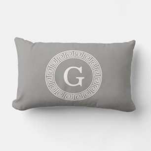 Donkergrijs wit Grieks sleutel Rnd Lijst Initiaal  Kussen