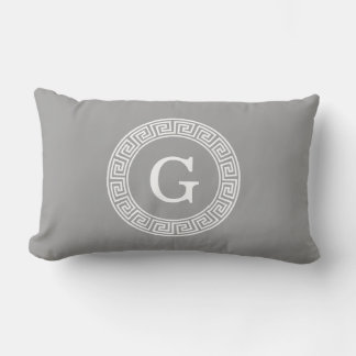 Donkergrijs wit Grieks sleutel Rnd Lijst Initiaal  Kussen