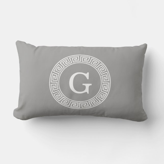 Donkergrijs wit Grieks sleutel Rnd Lijst Initiaal  Kussen (Voorkant)