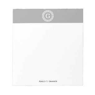 Donkergrijs wit Grieks sleutel Rnd Lijst Initiaal Notitieblok