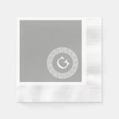 Donkergrijs wit Grieks sleutel Rnd Lijst Initiaal  Servetten (Voorkant)