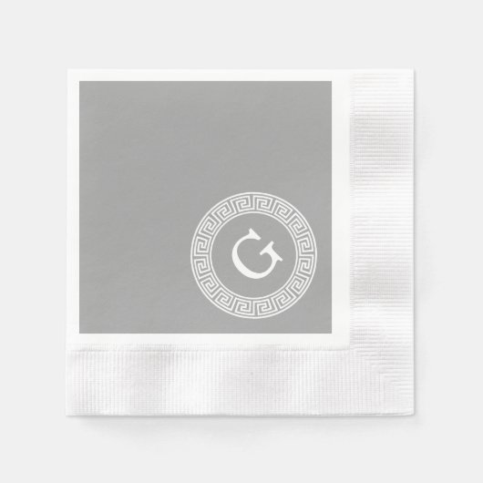 Donkergrijs wit Grieks sleutel Rnd Lijst Initiaal Servetten (Voorkant)