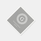 Donkergrijs wit Grieks sleutel Rnd Lijst Initiaal  Servetten (Hoek)