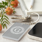 Donkergrijs wit Grieks sleutel Rnd Lijst Initiaal Sleutelhanger (Voorkant Rechts)