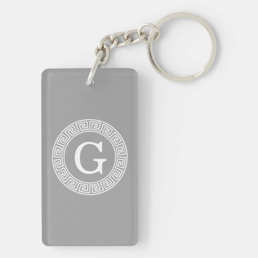 Donkergrijs wit Grieks sleutel Rnd Lijst Initiaal  Sleutelhanger (achterkant)