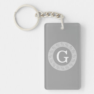 Donkergrijs wit Grieks sleutel Rnd Lijst Initiaal  Sleutelhanger