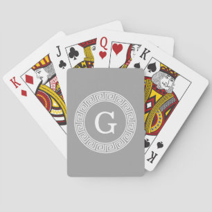 Donkergrijs wit Grieks sleutel Rnd Lijst Initiaal Speelkaarten