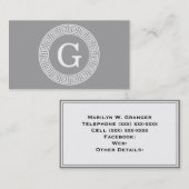 Donkergrijs wit Grieks sleutel Rnd Lijst Initiaal  Visitekaartje (Voorkant / Achterkant)