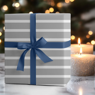 Donkergrijs Wit Horizonaal Gestreept Cadeaupapier