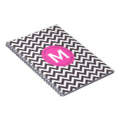 Donkergrijs wit monogram Chevron Pattern Notitieboek (Rechterzijde)