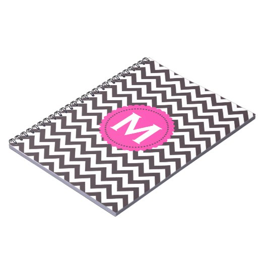 Donkergrijs wit monogram Chevron Pattern Notitieboek (Linkerzijde)