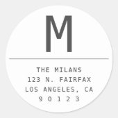 Donkergrijs & wit retouradres ronde sticker (Voorkant)