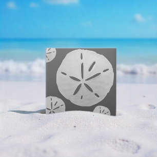 Donkergrijs & Witte Tropische Strand Zand Dollar Tegeltje