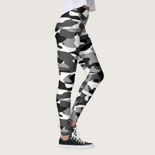 Donkergrijs zwart en wit Camouflage patroon Leggings (Rechts)