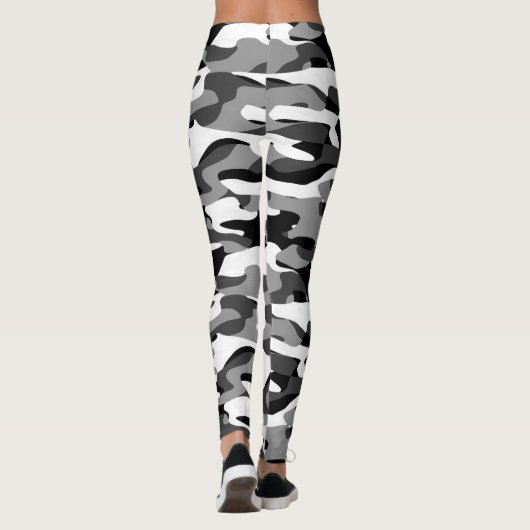 Donkergrijs zwart en wit Camouflage patroon Leggings (Achterkant)