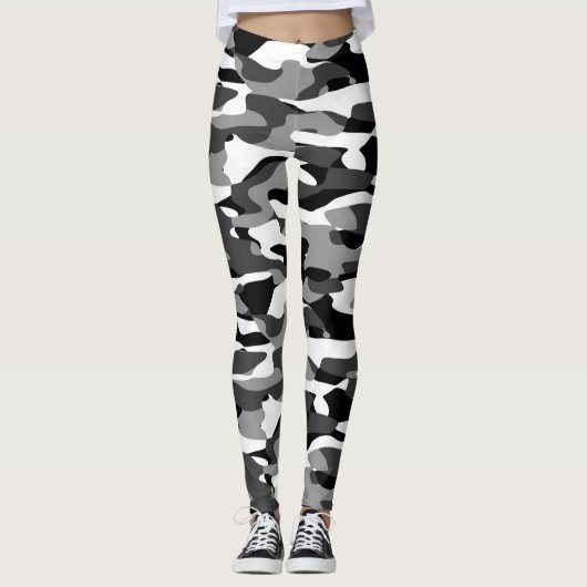 Donkergrijs zwart en wit Camouflage patroon Leggings (Voorkant)