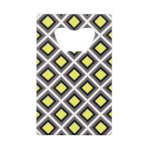 Donkergrijs, zwart, geel Ikat Diamonds, afkomstig  Creditkaart Flessenopener