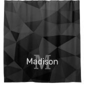 Donkergrijs zwart geometrisch maaspatroon Monogram Douchegordijn (Voorkant)