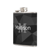 Donkergrijs zwart geometrisch maaspatroon Monogram Heupfles (Links)