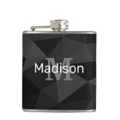 Donkergrijs zwart geometrisch maaspatroon Monogram Heupfles (Voorkant)