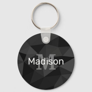 Donkergrijs zwart geometrisch maaspatroon Monogram Sleutelhanger