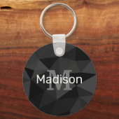 Donkergrijs zwart geometrisch maaspatroon Monogram Sleutelhanger (Achterkant)