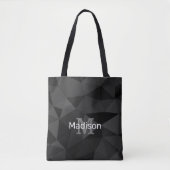 Donkergrijs zwart geometrisch maaspatroon Monogram Tote Bag (Voorkant)