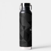 Donkergrijs zwart geometrisch maaspatroon Monogram Waterfles (Voorkant)