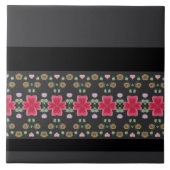 Donkergrijs zwart met Fuchsia roze bloem Tegeltje (Voorkant)