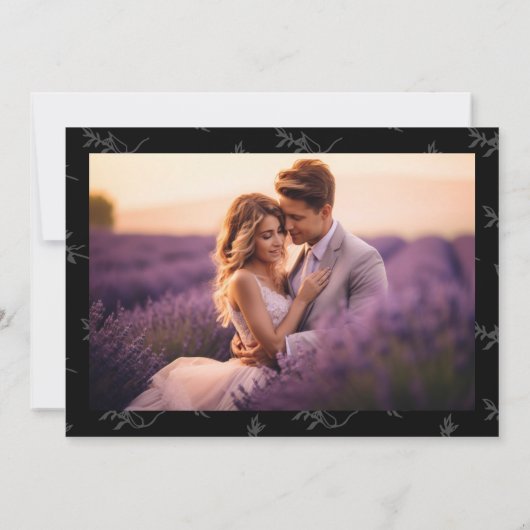 Donkergrijs Zwart monogram kuif Bruiloft Save The Date (Achterkant)