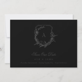 Donkergrijs Zwart  monogram kuif Bruiloft Save The Date