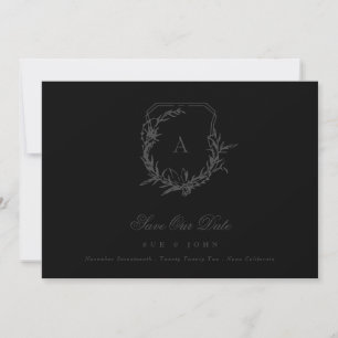 Donkergrijs Zwart  monogram kuif Bruiloft Save The Date