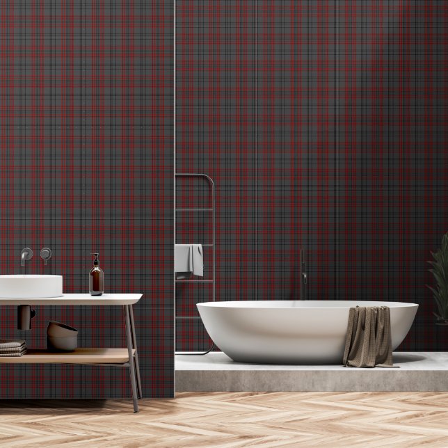 Donkergrijs Zwart Rood Large Tartan Plaid Behang (Badkamer)