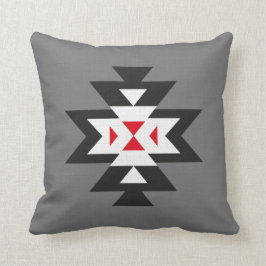 Donkergrijs zwart wit rood Aztec patroon Kussen