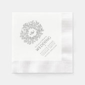 Donkergrijze bladcirkel monogram kunst bruiloft aa servet (Voorkant)