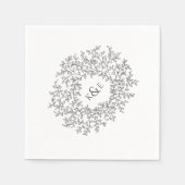 Donkergrijze bladcirkel monogram kunst bruiloft aa servet (Voorkant)